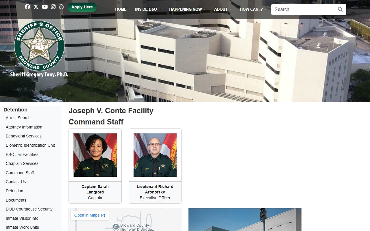 Joseph V. Conte Facility page for the Broward County inmate population and inmate lookup