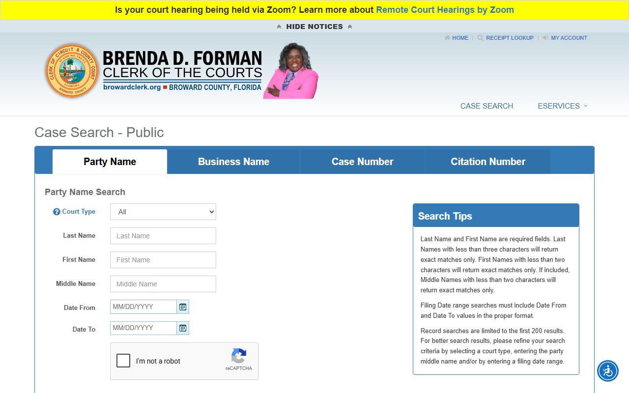 Broward Clerk case search for court records after a jail arrest